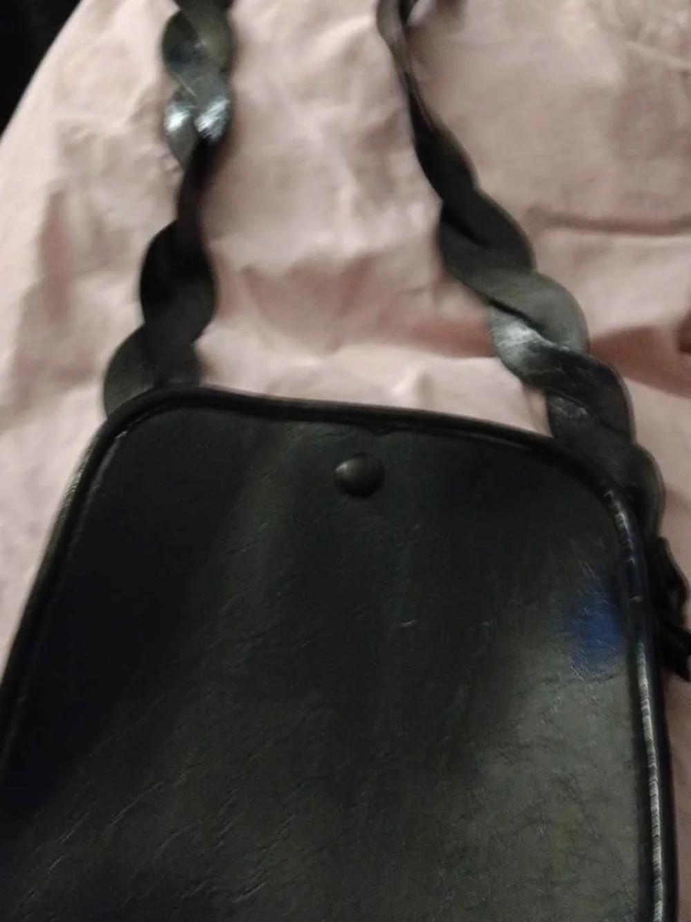 Macy's Black Faux Leather Crossbody with Braided Strap